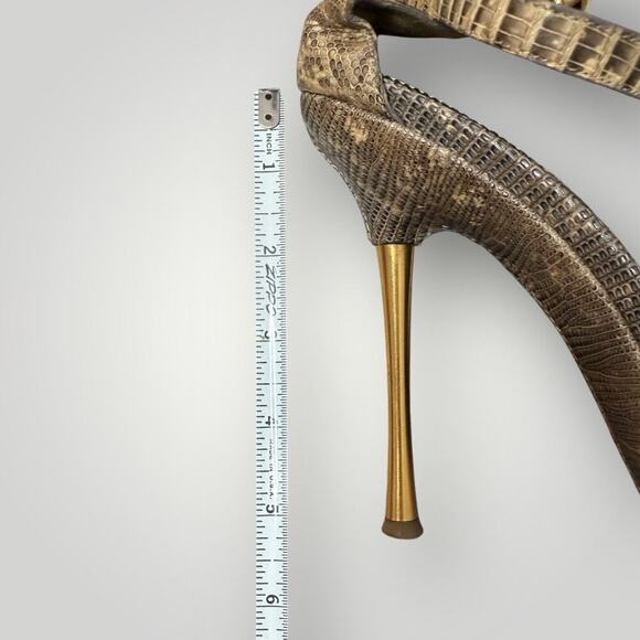 Tom Ford Genuine Exotic Leather Gold Stiletto Heels PythonPatternStrappy Sandals - Picture 11 of 12